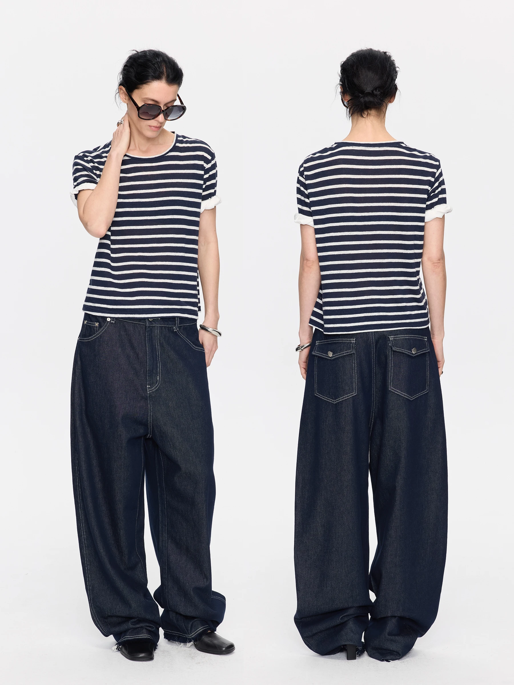 

Low Waist Wide Leg Original Denim Jeans Casual Loose Fit Women's Cotton Jeans Button Closure Spring Summer Fashion