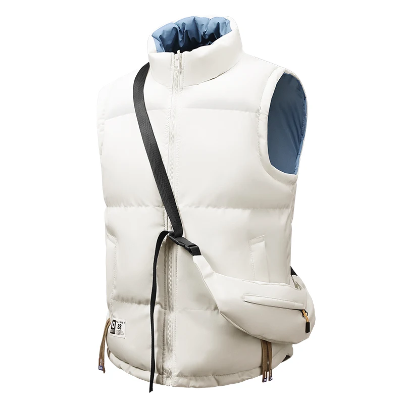 Men Reversible Padded Vest Winter Stand Collar Sleeveless Waistcoat Windproof Warm Zipper Cotton Vest Casual Outdoor Loose Gilet