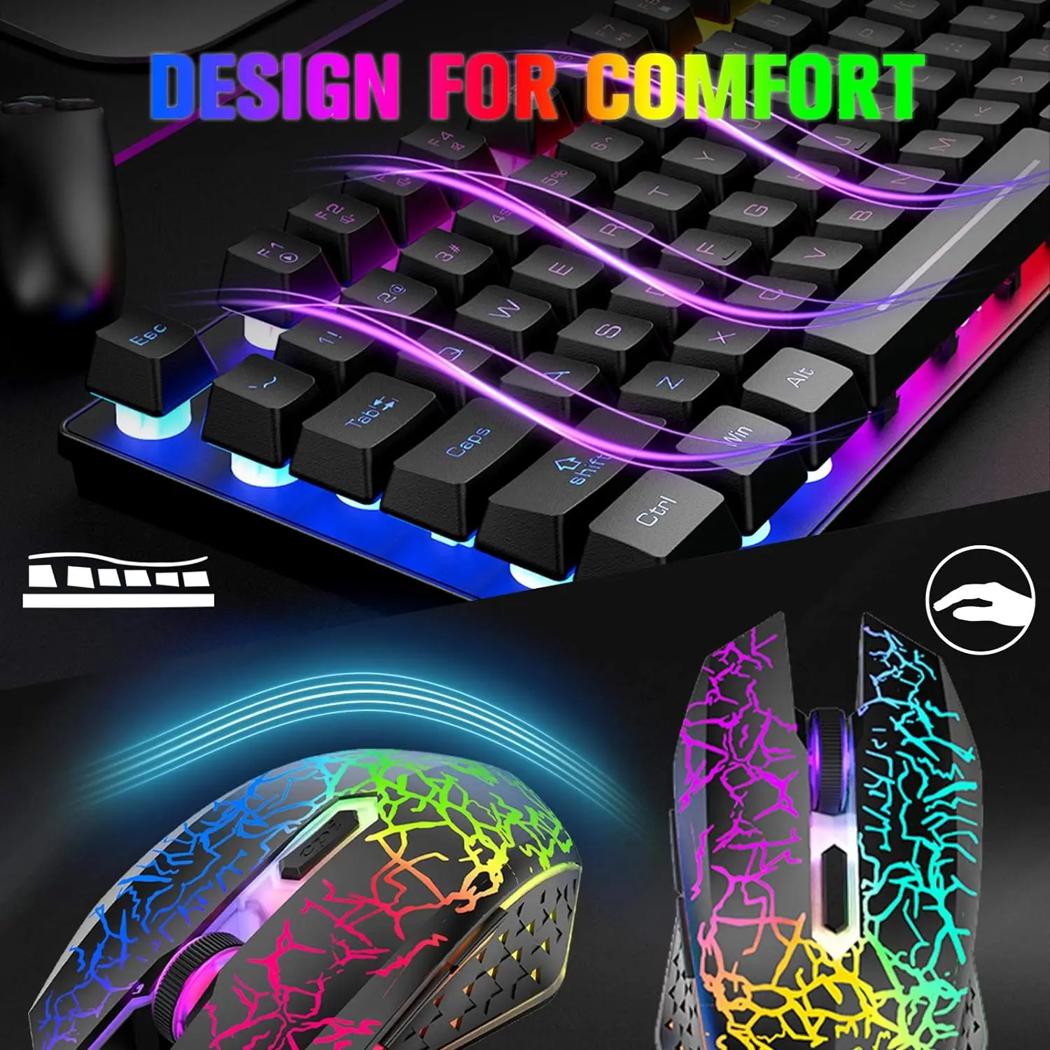 MAMBASNAKE x ZIYOU LANG T87 Kabellose Gaming-Tastatur und Maus-Kombination mit 87-Tasten-Regenbogen-LED-Hintergrundbeleuchtung, wiederaufladbar