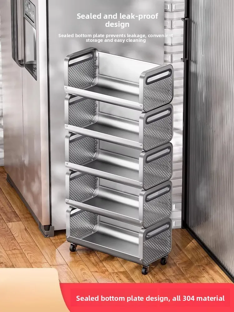 

Movable 304 Stainless Steel Kitchen Veggie Stand Multi Layer Floor Storage Basket Rust Resistant