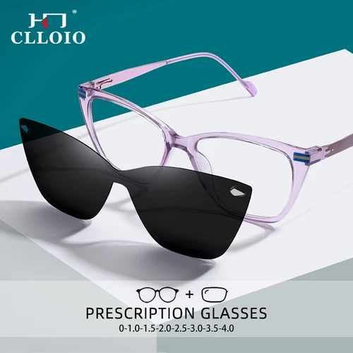 CLLOIO, nuevo estilo, gafas de lectura con Clip magnético para mujer, gafas graduadas para miopía con forma de ojo de gato, gafas de sol polarizadas 2 en 1 para conducir