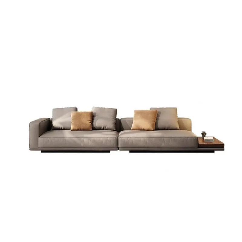 Italian minimalist straight line horizon leather sofa combination living room light luxury first layer cowhide special-shaped si