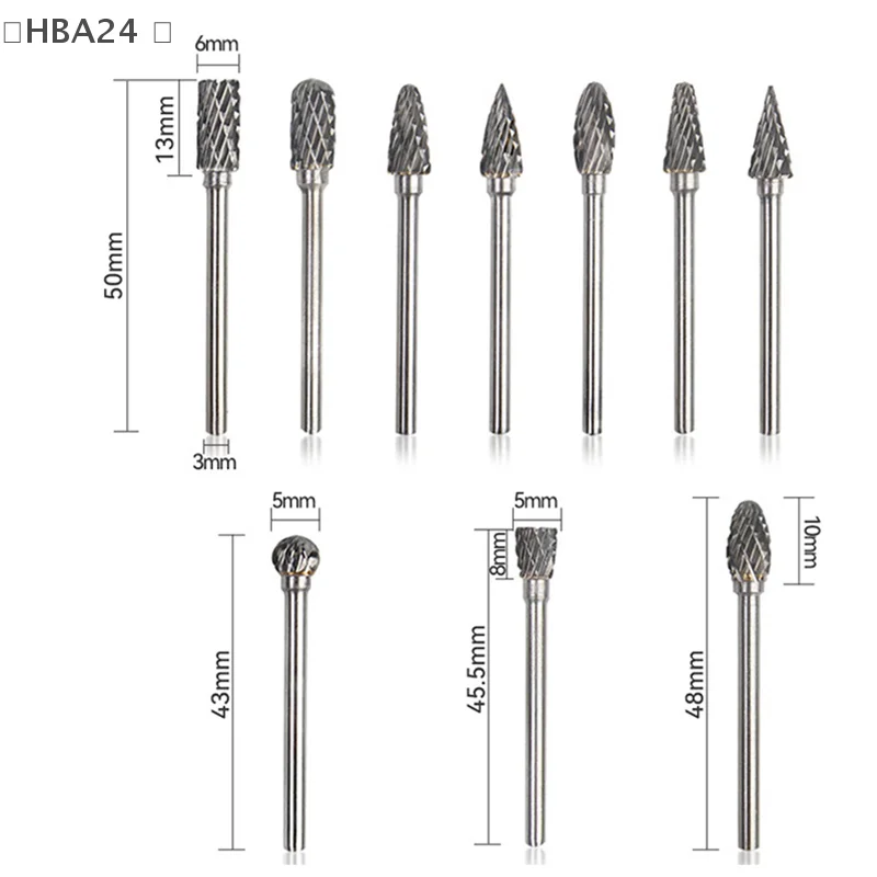 10pc liga dura arquivo rotativo 3*6 grão duplo aço de tungstênio cabeça moagem elétrica molde carpintaria moagem arquivo conjunto de ferramentas