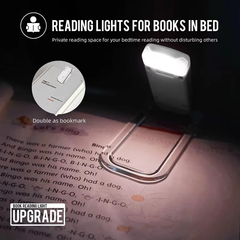 Warm Eye Care LED Bookmark Book Light Portable Clip Night Lamp USB Charging for Bedside Reading and Travel