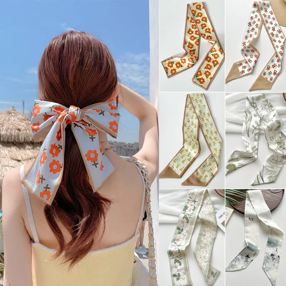 French Houndstooth Silk Scarf Headband Retro Feminine Temperament Bundled Ribbon Long Ribbon Headband Bow Hair Accessories