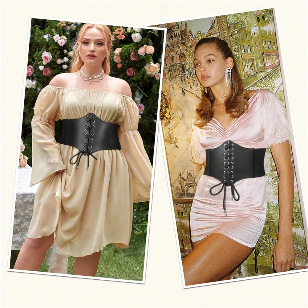 1pc Women Adjustable Wide Belt PU Leather Underbust Corset Crop Top Vest Waist Belt Double Buckle Cincher