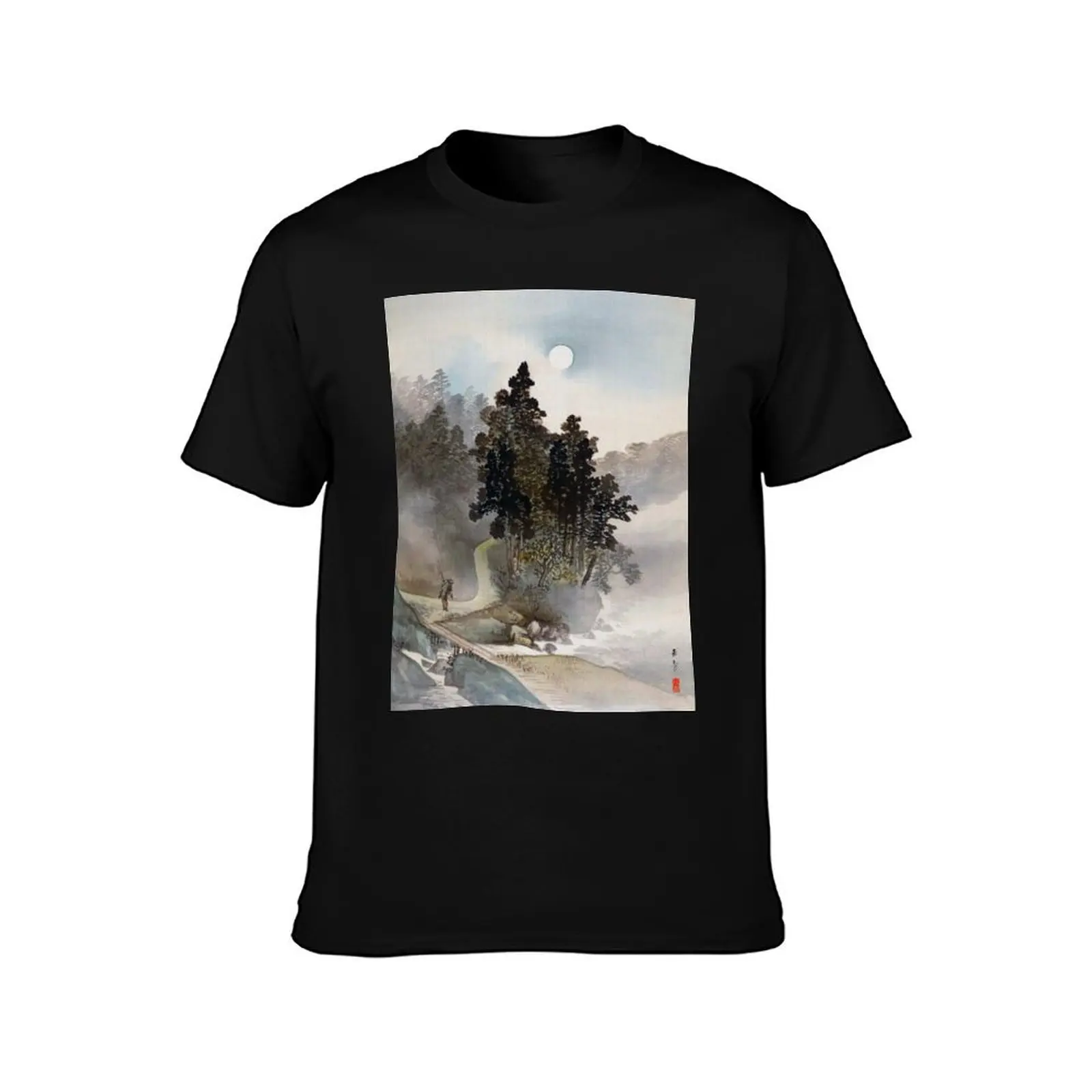 Traveling by Moonlight (Restored Japanese Artwork) T-Shirt man t shirt cotton high quality T-Shirt