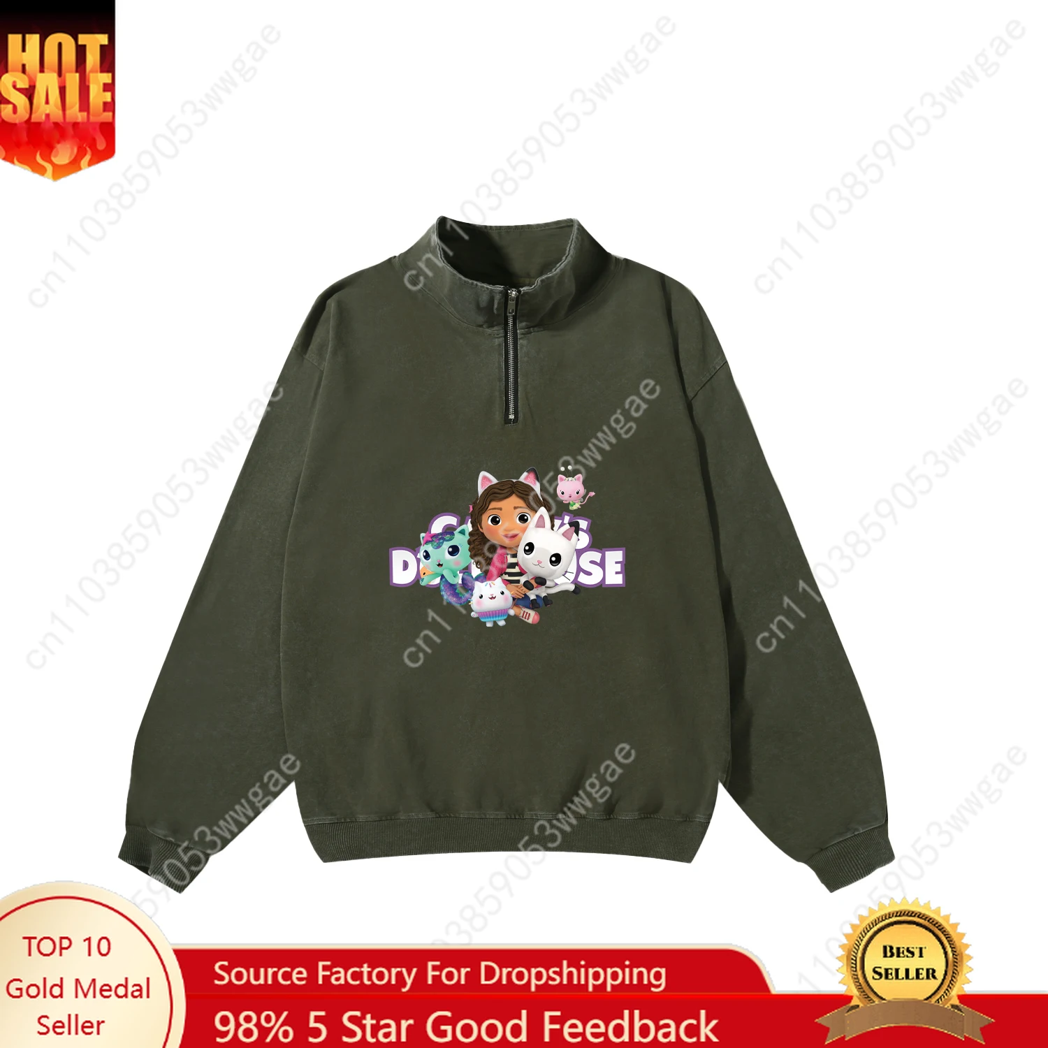 

Gabby's Dollhouse Retro Sweatshirt Man Woman Teenager Vintage Pullover Half Zipper Sweatshirt Customized Top Long Sleeved Tshirt