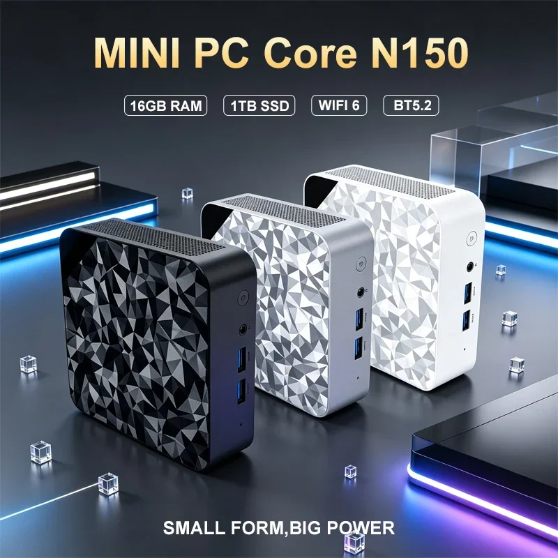 Mini PC Intel N150 16GB RAM Large SSD 4K WiFi6 BT5.2 Multiple Appearance Options For Study Studio Entertainment Work Win 11