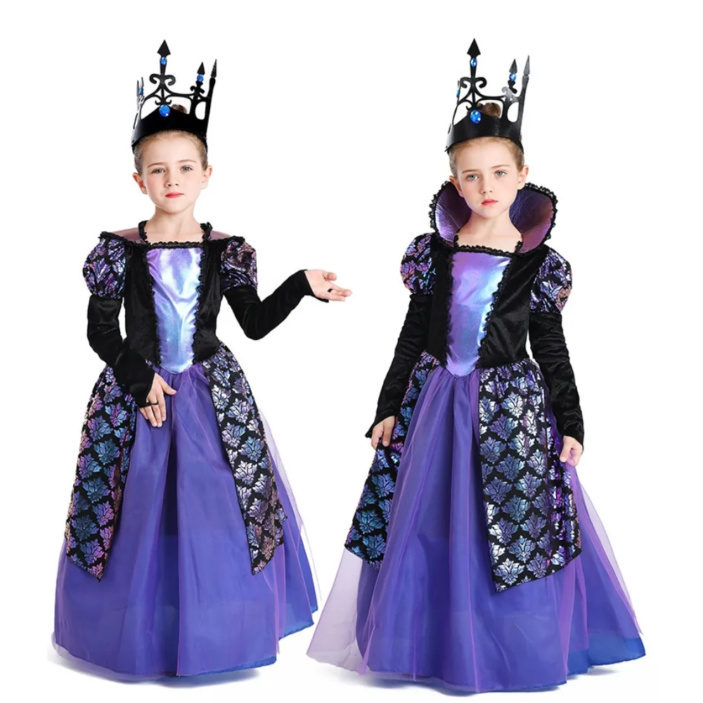 Twilight Princess Cosplay Dress for Kids Girls Medieval Purple Court Dress Children Halloween Dress Up Birthday Party Costume