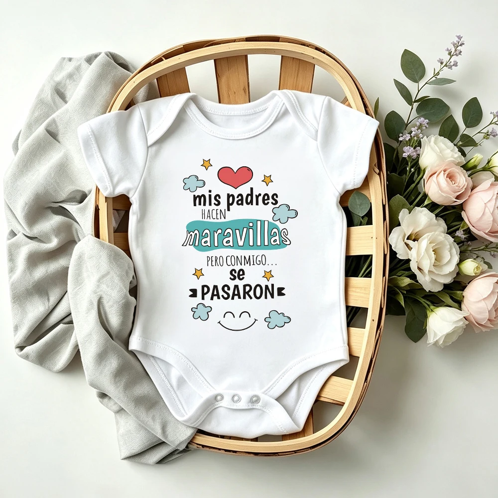 Mis Padres Hacen Maravillas Pero Conmigo Se Pasaron Baby Bodysuit Funny Spanish Quote Infant Short Sleeve Onesie Newborn Gift