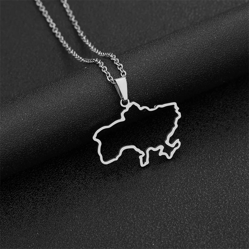 Fashion Outline Ukraine Map Pendant Necklace For Women Girls Stainless Steel Gold Color Heart Flag Ukrainian Party Jewelry Gifts