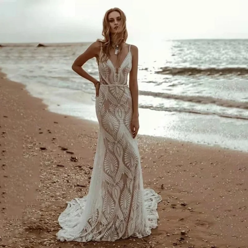 Boho Wedding Dresses for Women 2024 Bride Mermaid Backless Straps Beach Bridal Gowns Civil Marriage Dress Customized