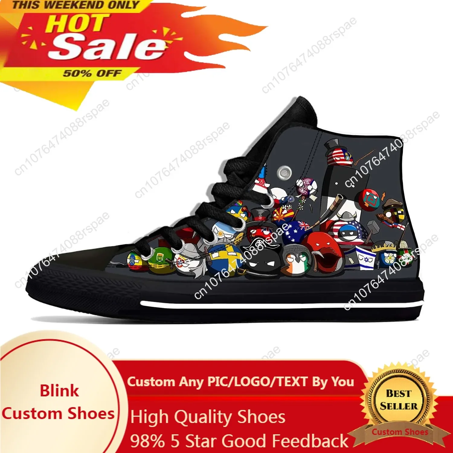 Countryballs Polandball Casual Doek Grappige Coole Mode 3d Print Hoge Canvas Schoenen Mannen Vrouwen Lichtgewicht Ademende Sneakers