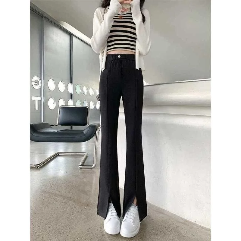 

Брюки Bla Twill с микро-клешем и разрезами, с высокой талией, женские повседневные брюки Cleanfit из ПВХ-материала, 100% полиэстер