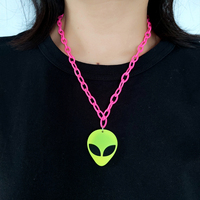 Y2K hip-hop Rock Contrast Fluorescent Alien Pendant Long sweater Chain Necklace Women's Accessories