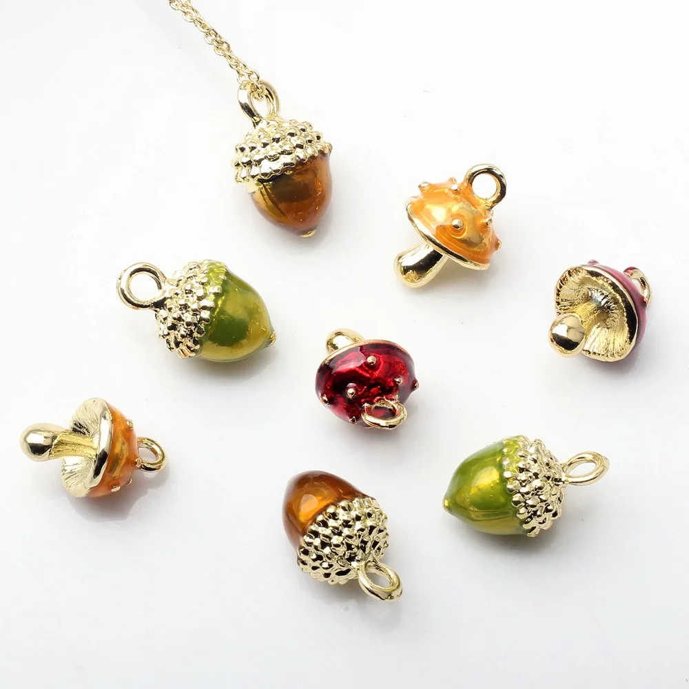 5 uds 3D bellota seta esmalte encantos aleación Metal planta colgantes para DIY collar pulsera joyería accesorios al por mayor