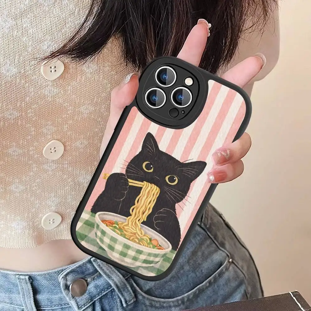 Artistic Black Cat Funda Leather Phone Case For IPhone 16 15 14 13 12 11 Pro Max Plus Shockproof Cover