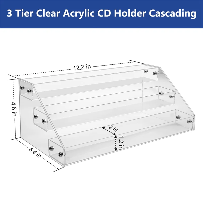 AF95-3 Tier Clear Acrylic CD Holder Cascading CD Storage Rack