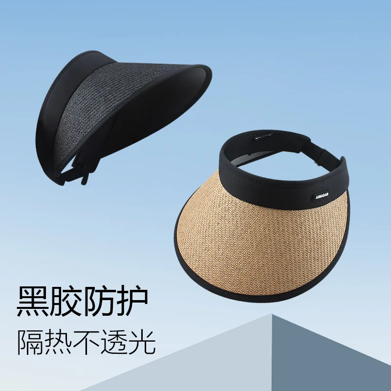 Women Straw Sun Visor Hat Wide Brim Summer UV Protection Beach Cap Foldable Packale Korean Style Kpop