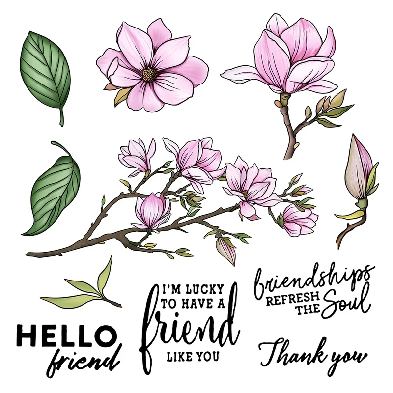 Blooming Magnolia Cutting Dies Clear Stamp DIY Scrapbooking Dies Stamps For Love Cards Mother's Day Gifts  Decor
