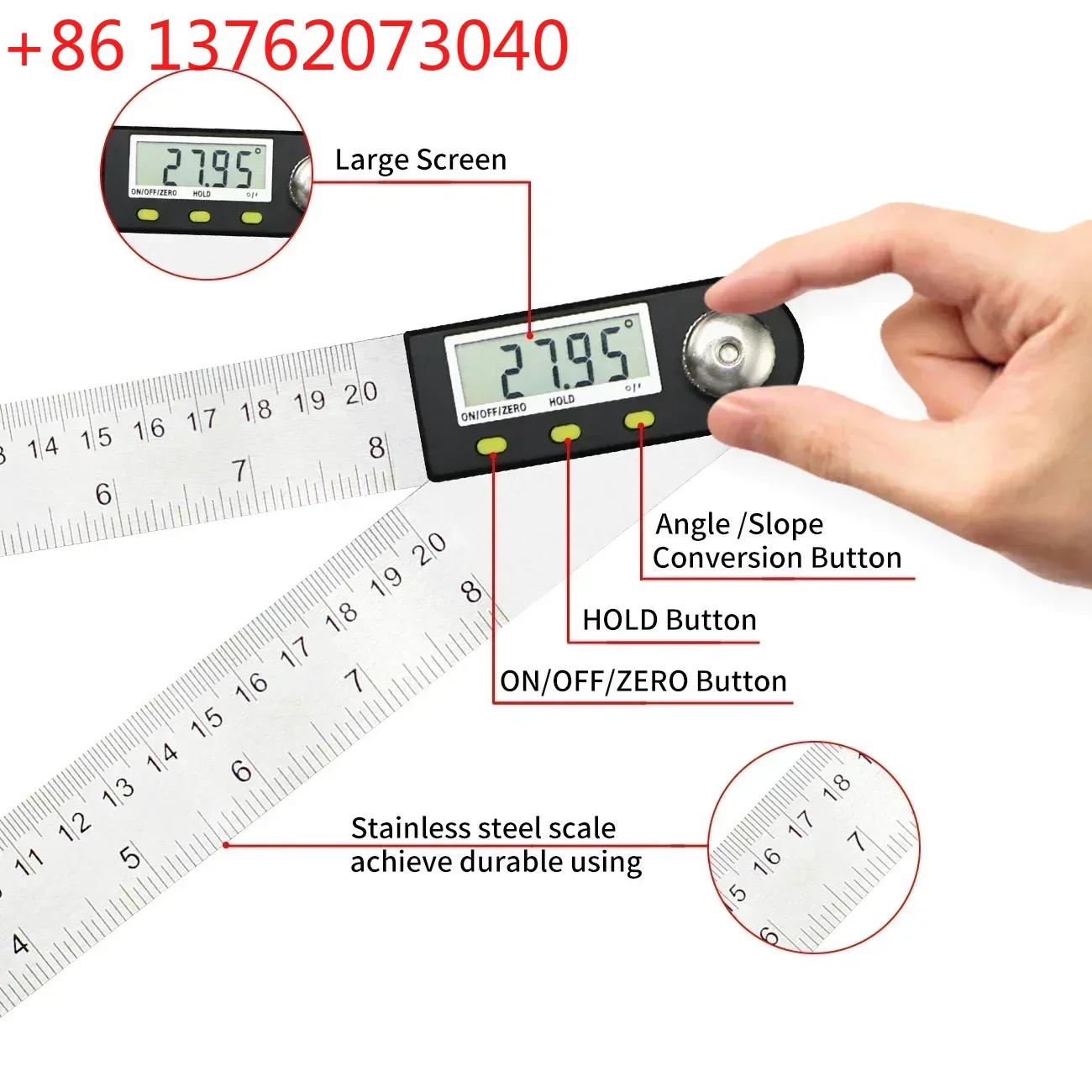 Electronic Protractor Goniometer Stainless Steel Angle Ruler Angle Gauge Angle Digital Ruler Measuring Tool