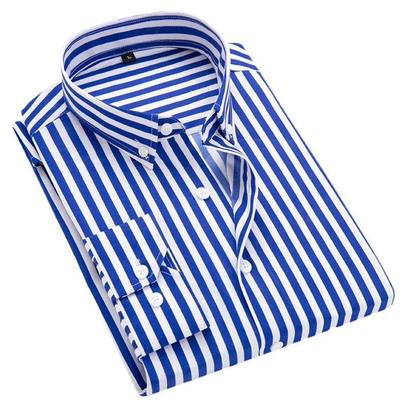 Men's classic striped shirt, single breasted long sleeved shirt, new autumn red and blue top, European size revised to XXS-XL.