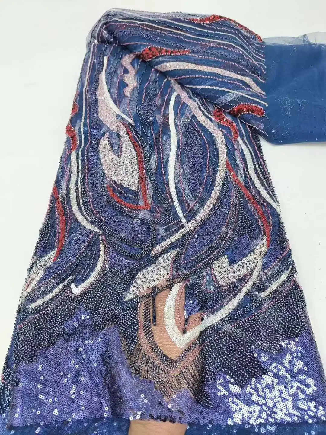Tessuto di pizzo africano con paillettes di lusso in rilievo Francia Nigeria Tulle Abiti da festa Tessuti di pizzo da sposa da donna 5 metri Nuovo design 1410