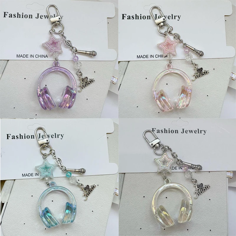 1 Piece Mini Headset Pendant Note Star Mobile Phone Chain Y2K Cool Music Festival Earphone Keychain Jewelry Accessories