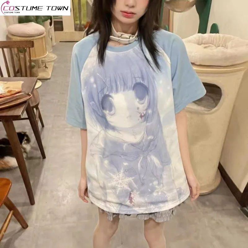 

Anime style t-shirt women's summer new loose fitting short sleeved Japanese anime spicy girl women's top