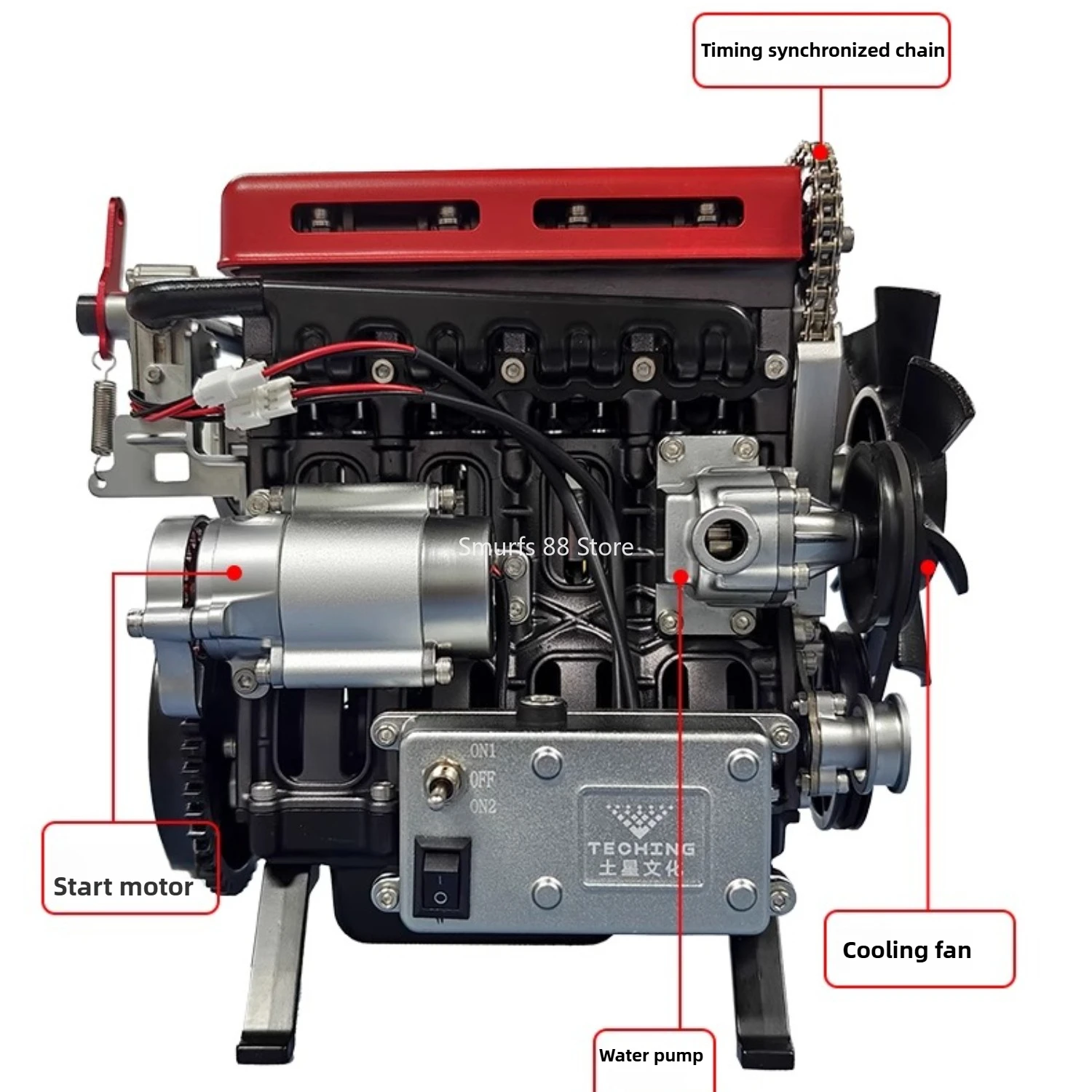 TECHING Turbocharged Engine model Kit DIY Metal Machinery Four Cylinder Engine Model Assembly Kits 380+ Can Start Toys