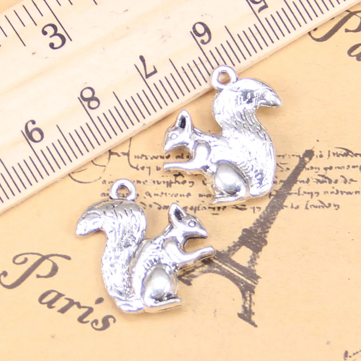 48pcs Charms For Jewelry Making double sided squirrel 21x21mm Antique Silver Plated Pendants DIY Tibetan Silver Necklace