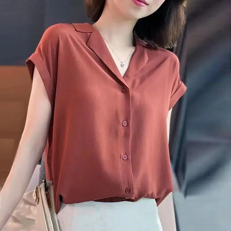 

Basic Commute Solid Color Shirt Summer Short Sleeve Fashion Sailor Collar Female Clothing Single-breasted Korean Loose Blouse