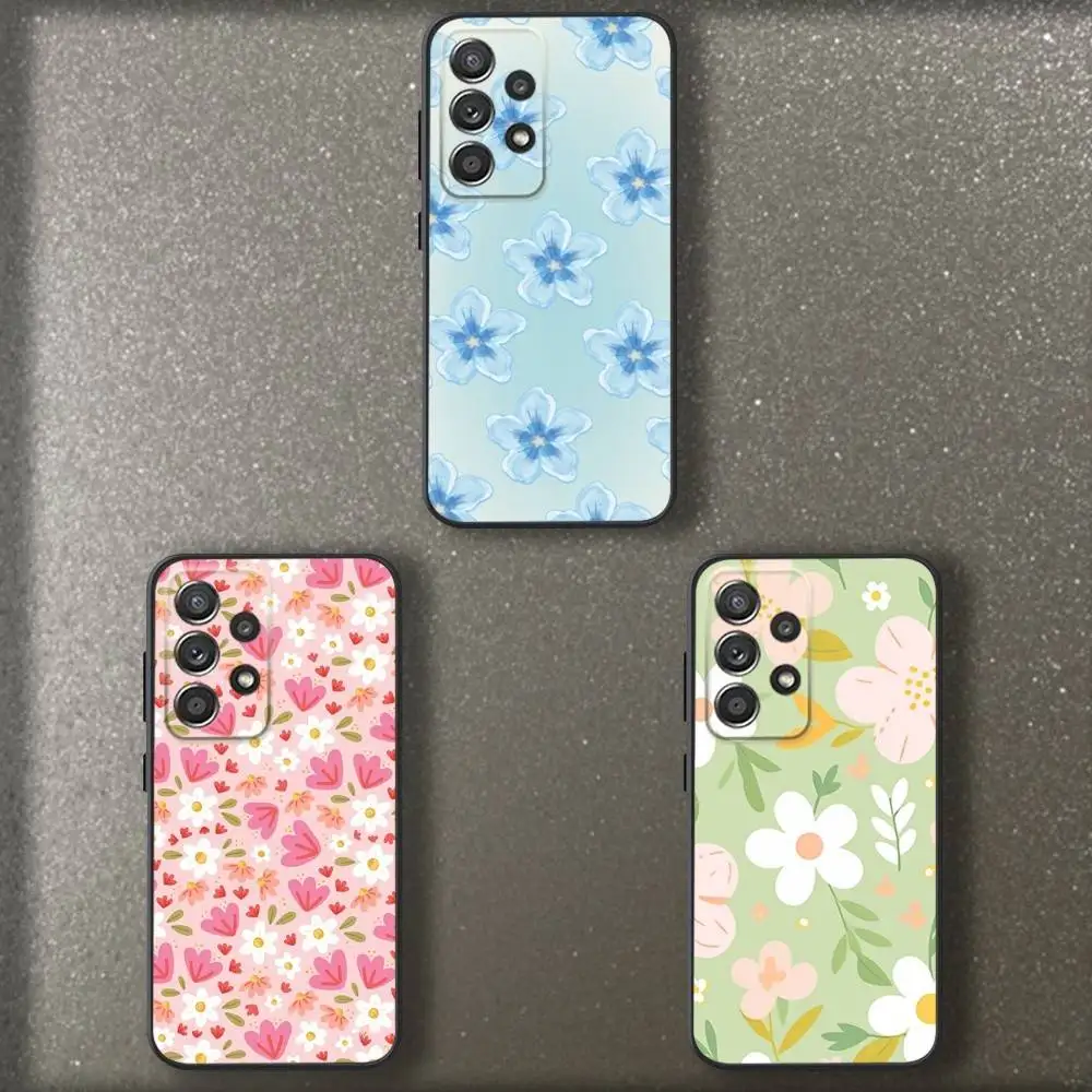 

Floral Pattern Phone Case For Samsung S 25,24,23,22,30,21,10,9,Ultra,Plus,Lite,FE,4,5 G Soft Black Case