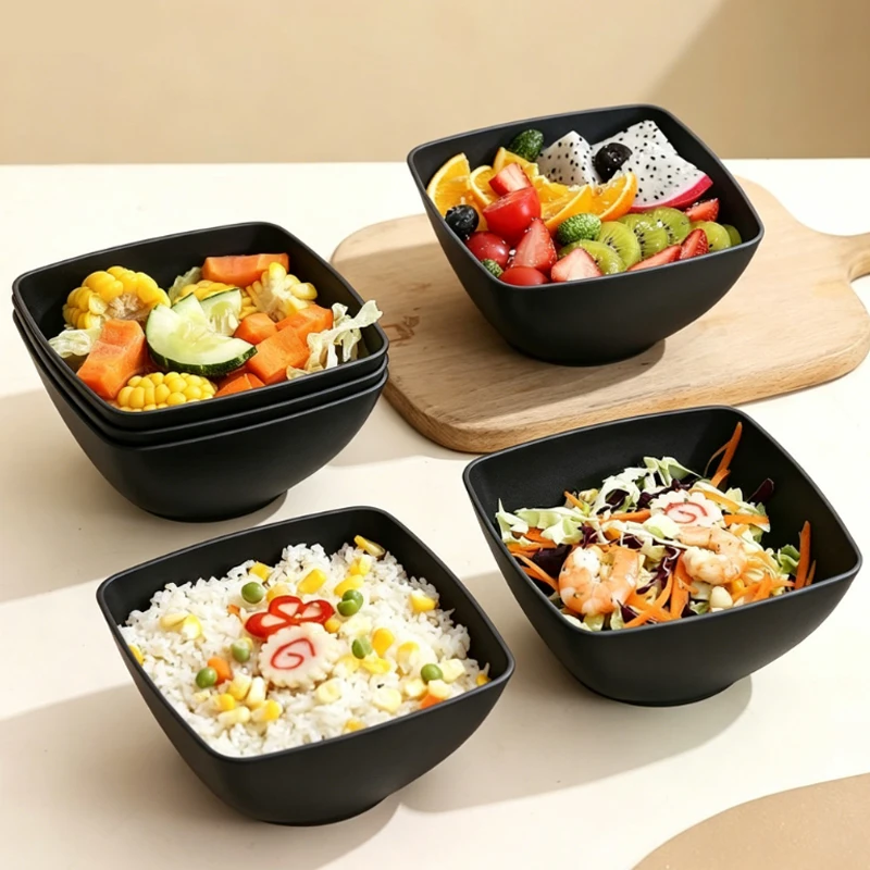 6/12Pcs Wheat Straw Square Bowls Eco Friendly Unbreakable Salad Rice Cereal Bowls Microwave Safe Kitchen Tableware