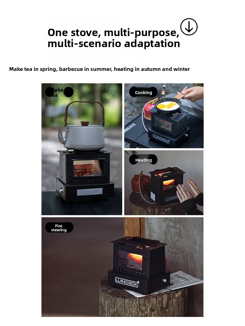 LUING BOX Camping Outdoor Retro Herd Heizung Herd Tee Kochen Split Herd Wandern Leichte Tragbare Überleben Herd Edelstahl – Detail 8
