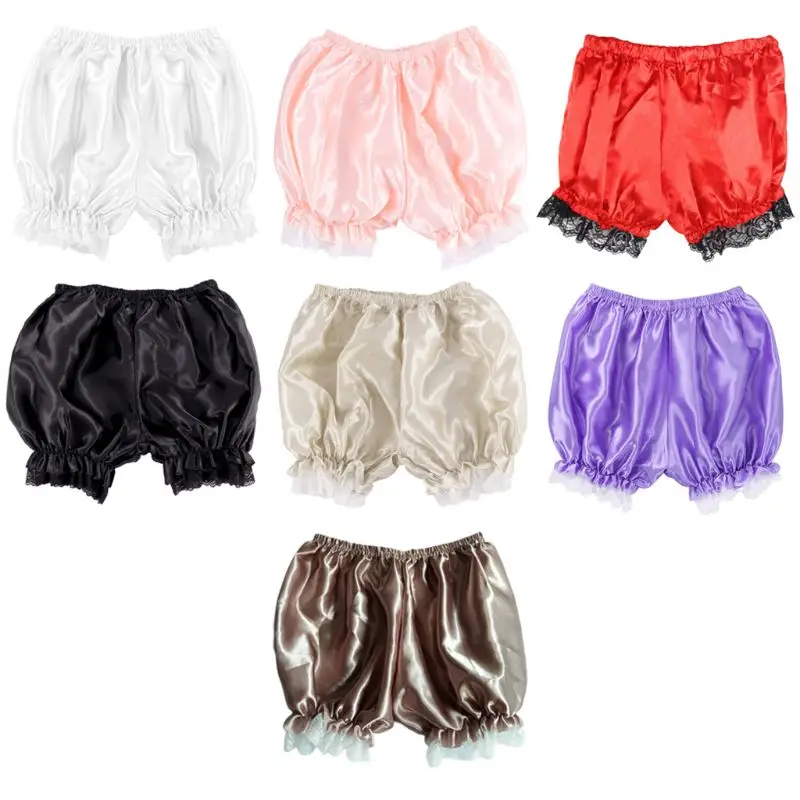 Women Imitation Silk Bloomers Lace Trim Panties Victorian Pumpkin Shorts Drop Shipping