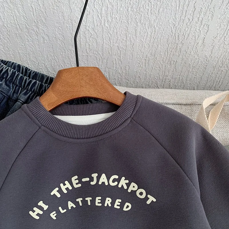 

Детская одежда, флисовые спортивные штаны, новые зимние толстые и стильные серые пуловеры, толстовки с буквами, топы для маленьких мальчиков и девочек