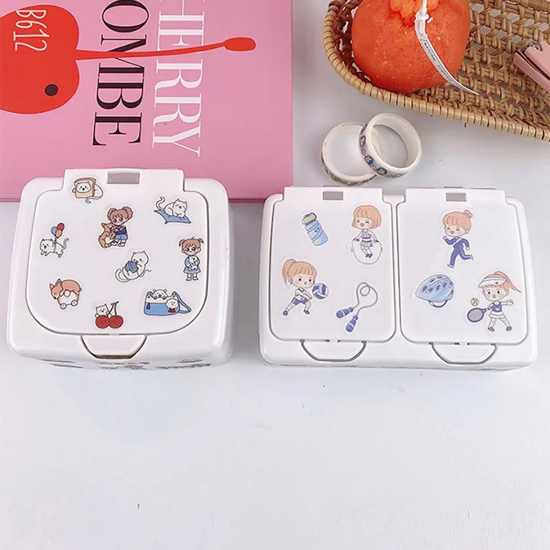 1PC Cute Plastic Button Desktop Storage Box Jewlery Organizer Case With Lid Sticker