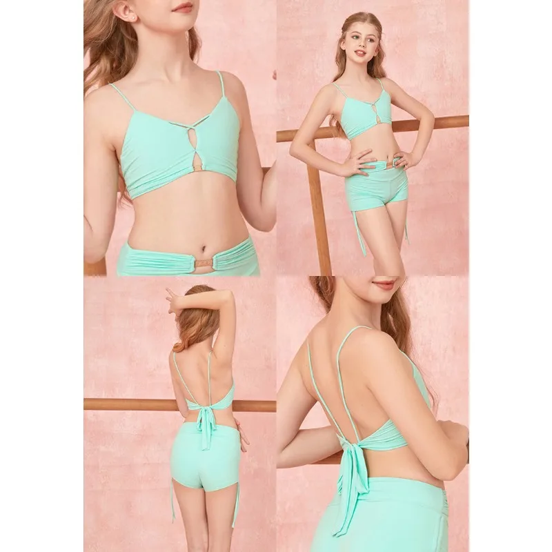 customized ZYM [Three Piece Set] Top Pants Half Skirt Girls' Latin Dance Practice Dress Versatile S001