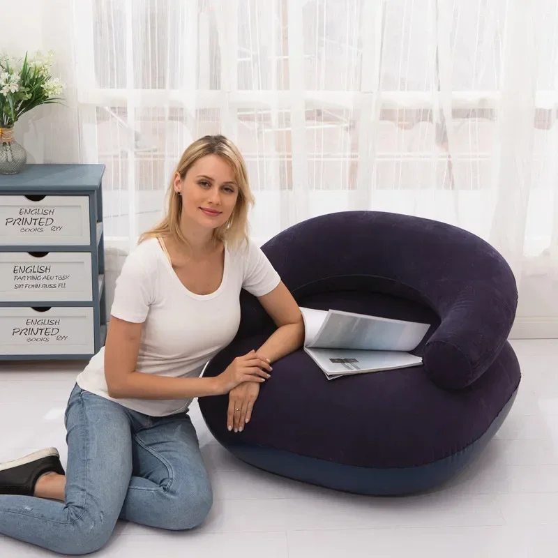 Inflatable Lounger Plush Sofa PVC Single Person Outdoor Leisure Foldable Living Room Sofa with Armrest Backrest Air Chair Couch