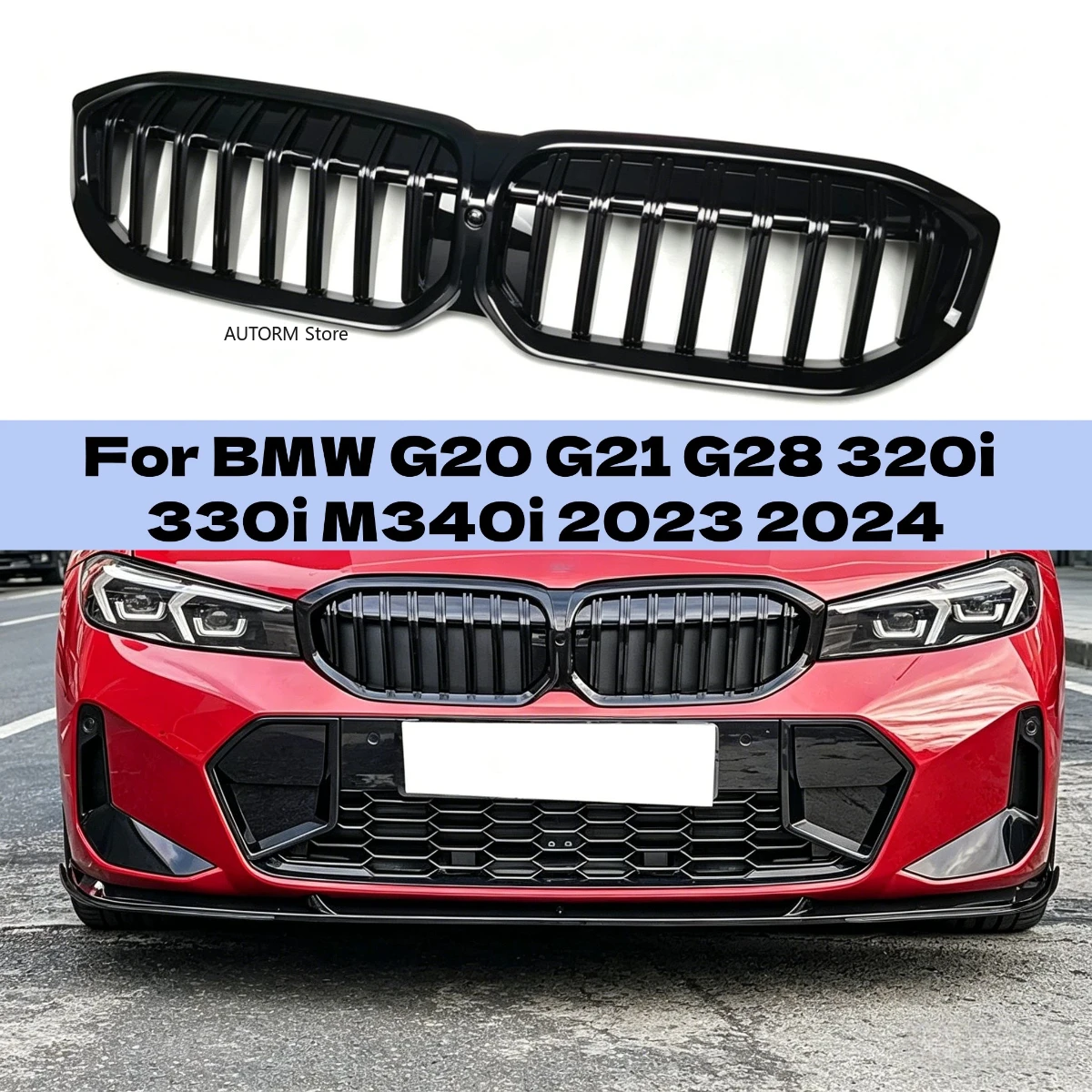 

Single Line ABS Front Bumper Kidney Grille Front Grill For BMW G20 G21 G28 320i 330i M340i 2023 2024 Racing Grills