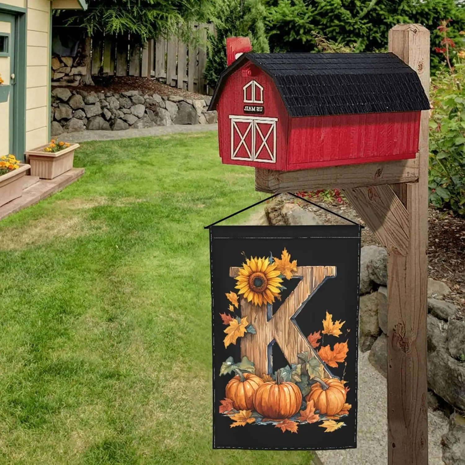 Fall Monogram Letter K Pumpkin Last Name Initial Bright & Bold 12x18 Inch Double Sided Garden Flag, Ideal for Your Yard  FFL IIC
