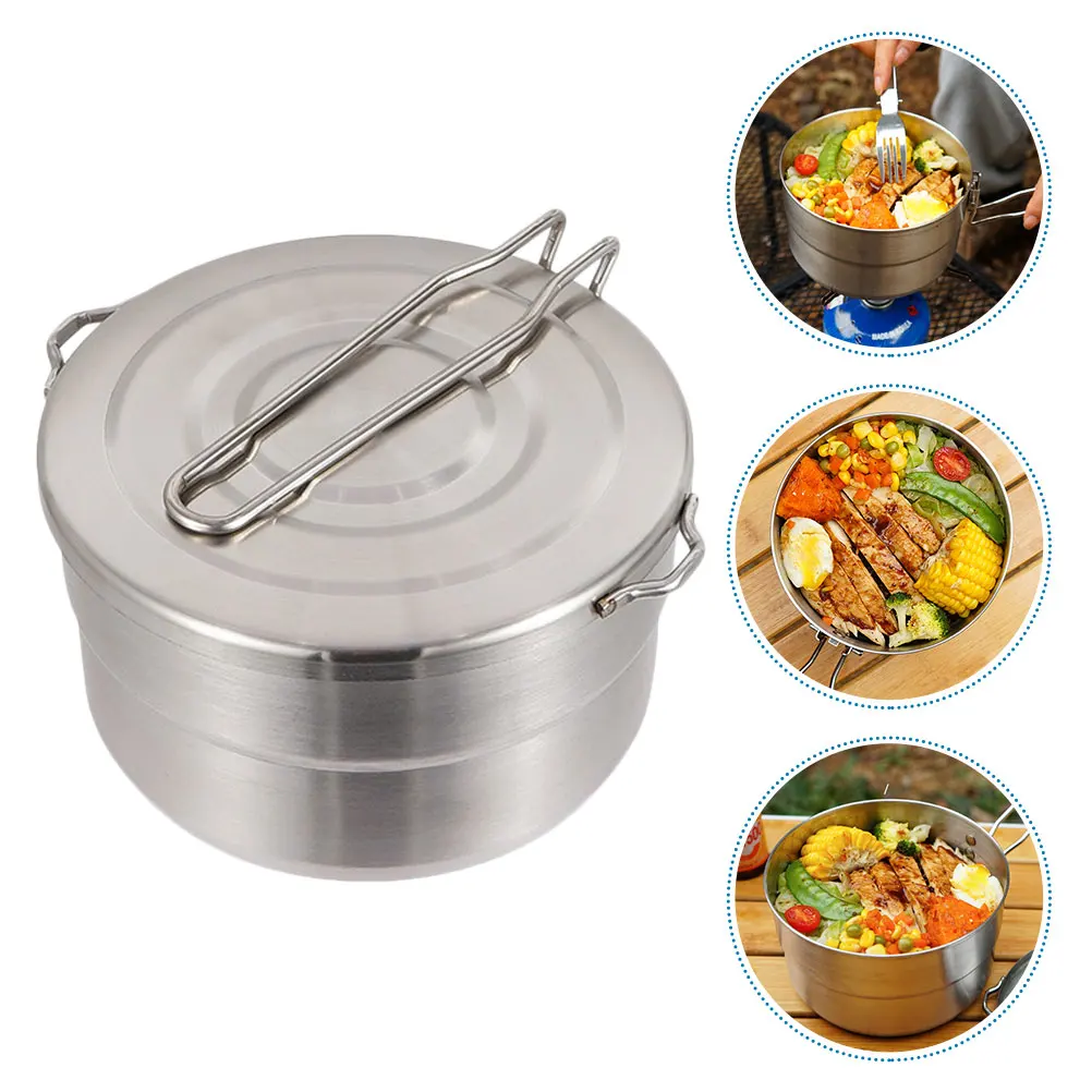 

Foldable Camping Pot Hiking Picnic Bento Cookware Outdoor Backpacking Lightweight Durable Heat Resistant Easy Grip Handle