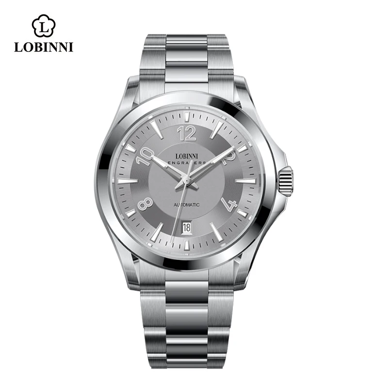 LOBINNI cinturino in acciaio inossidabile da uomo 41,5 mm designer di lusso puntatore luminoso maschile MIYOTA 8215 movimento orologi da polso automatici