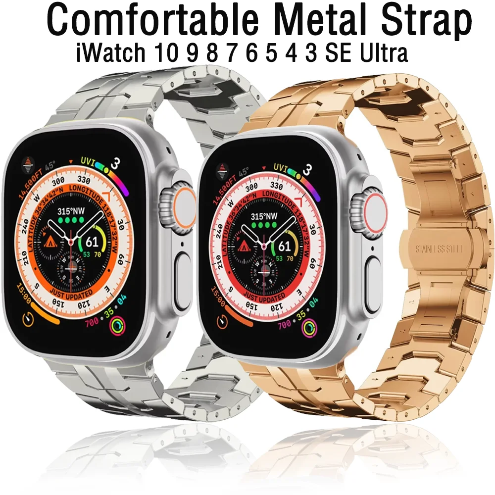 

Металлический ремешок для Apple Watch Ultra 3, 49 мм, 11, 10, 42 мм, 46 мм, 45 мм, 41 мм, 40 мм, 44 мм, браслет Iron Man, ремешок для iWatch 9, 8, 7, 6, 5
