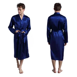 Retail Men's V Neck Satin Robe Kimono Long Bathrobe Pajamas Nightgown Lightweight Sleepwear for Wedding Party T104