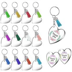 40Pcs Acrylic Discs Clear Heart Keychain Blanks Charms&Colourful Tassel Key Rings For DIY Crafts Jewelry Making