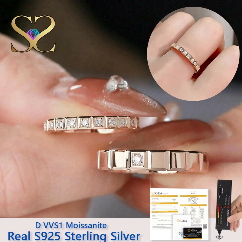 High-quality S925 Sterling Silver Ring 1.6mm D VVS1 Moissanite Stone Rings Fine Jewellry