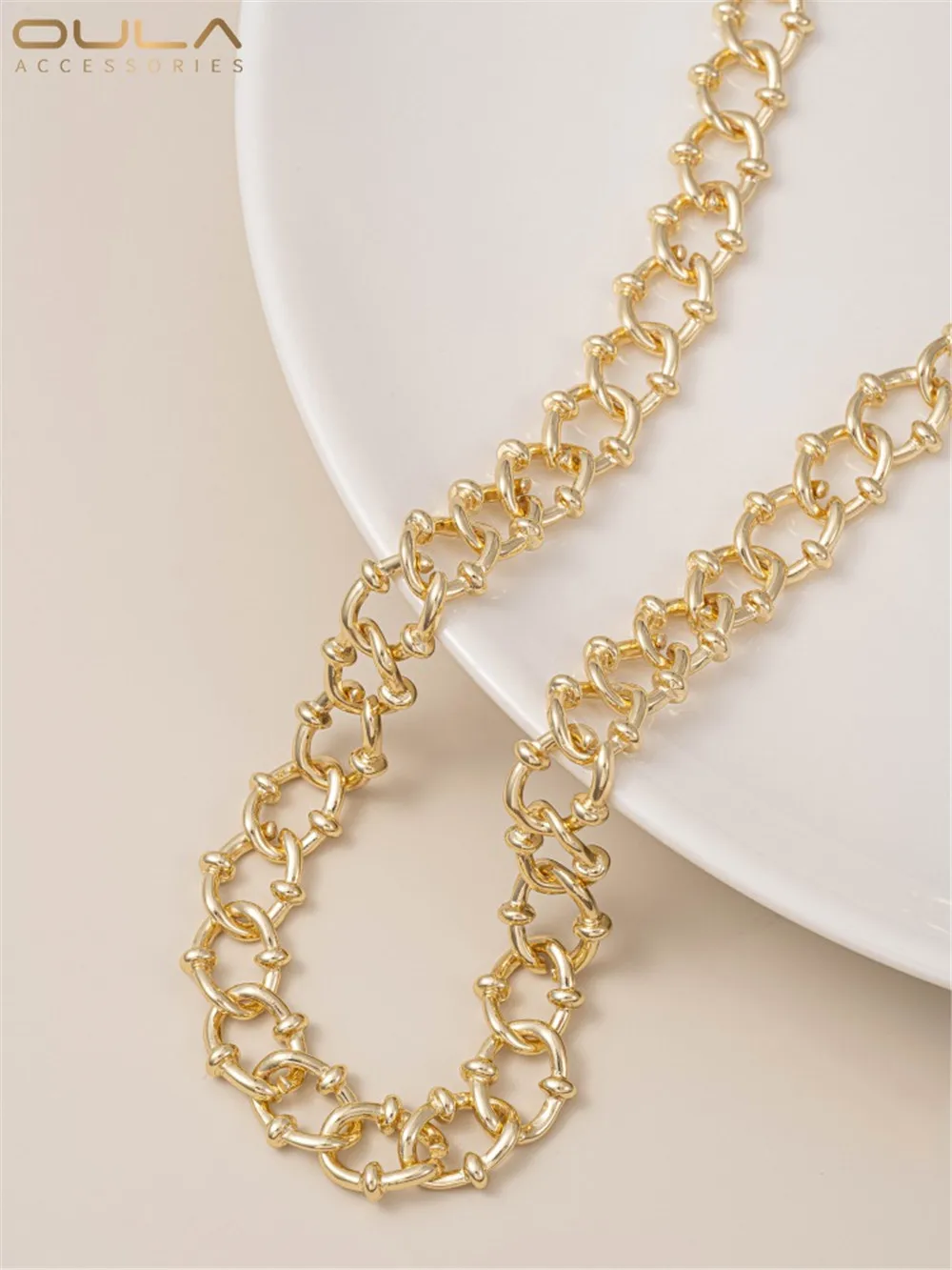 14K Gold Wrapped QQ Chain European American Style Retro Rough Mineral Chain DIY Bracelet Necklace Jewelry Handmade Loose Chain